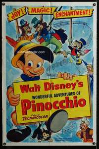 m526 PINOCCHIO one-sheet movie poster R54 Walt Disney classic cartoon!
