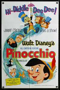 m527 PINOCCHIO one-sheet movie poster R62 Walt Disney classic cartoon!