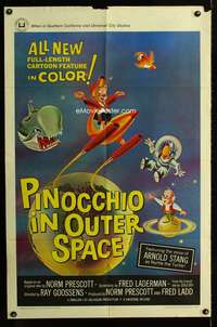 m528 PINOCCHIO IN OUTER SPACE one-sheet movie poster '65 sci-fi cartoon!