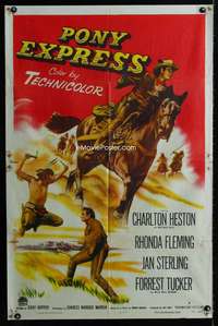 m542 PONY EXPRESS one-sheet movie poster '53 Heston as Buffalo Bill!