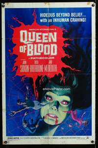 m571 QUEEN OF BLOOD one-sheet movie poster '66 Basil Rathbone, cool image!