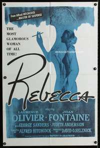 m589 REBECCA one-sheet movie poster R60s Hitchcock, Olivier, Joan Fontaine