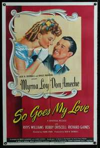 m627 SO GOES MY LOVE one-sheet movie poster '46 Myrna Loy, Don Ameche