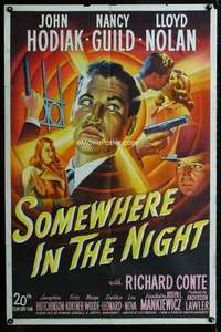 m635 SOMEWHERE IN THE NIGHT one-sheet movie poster '46 Hodiak, film noir!