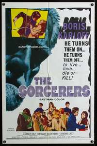 m643 SORCERERS one-sheet movie poster '67Boris Karloff turns them on & off!
