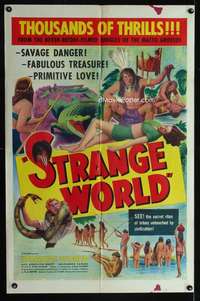 m664 STRANGE WORLD one-sheet movie poster '52 Brazilian jungle documentary!