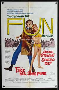 m681 TAKE HER SHE'S MINE one-sheet movie poster '63 Jimmy Stewart, Dee