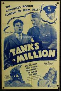 m684 TANKS A MILLION one-sheet movie poster R44 William Tracy, James Gleason