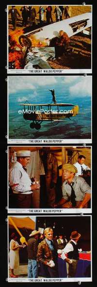 p300 GREAT WALDO PEPPER 4 int'l vintage movie color 8x10 mini lobby cards '75