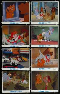 p115 OLIVER & COMPANY 8 vintage movie color 8x10 mini lobby cards '88 Disney