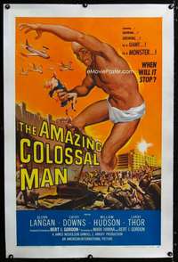 s027 AMAZING COLOSSAL MAN linen one-sheet movie poster '57 cool Kallis art!