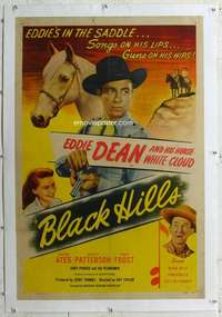 s058 BLACK HILLS linen one-sheet movie poster '47 singing cowboy Eddie Dean!