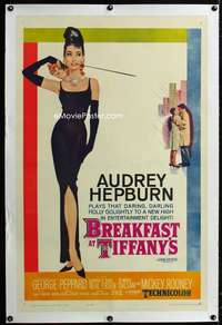 s001 BREAKFAST AT TIFFANY'S linen one-sheet movie poster '61 Audrey Hepburn