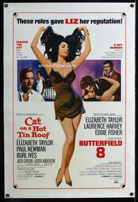 s085 CAT ON A HOT TIN ROOF/BUTTERFIELD 8 linen one-sheet movie poster '66