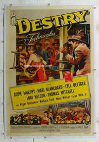 s105 DESTRY linen one-sheet movie poster '54 Audie Murphy, western