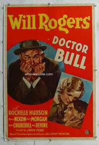 s110 DOCTOR BULL linen one-sheet movie poster R1937 John Ford, Will Rogers