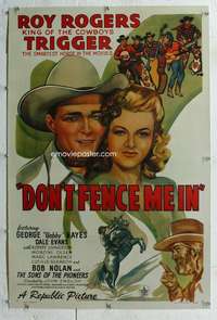 s112 DON'T FENCE ME IN linen one-sheet movie poster '45 Roy Rogers & Dale!