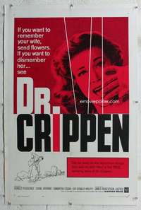 s114 DR CRIPPEN linen one-sheet movie poster '64 Samantha Eggar dismembered!