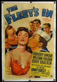 s131 FLEET'S IN linen one-sheet movie poster '42 Dorothy Lamour, Holden