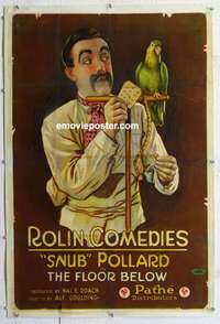 s134 FLOOR BELOW linen one-sheet movie poster '20 Snub Pollard w/parrot!