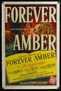 s136 FOREVER AMBER linen one-sheet movie poster '47 Linda Darnell, Wilde