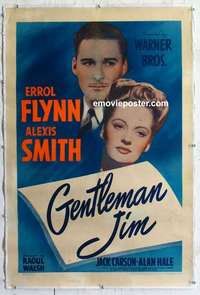 s146 GENTLEMAN JIM linen one-sheet movie poster '42 Errol Flynn, boxing bio!