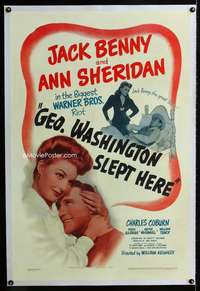 s148 GEORGE WASHINGTON SLEPT HERE linen one-sheet movie poster '42 Sheridan