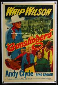 s164 GUNSLINGERS linen one-sheet movie poster '50 Whip Wilson, Andy Clyde