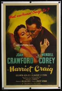 s167 HARRIET CRAIG linen one-sheet movie poster '50 Joan Crawford, Corey