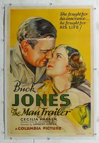 s235 MAN TRAILER linen one-sheet movie poster '34 stone litho Buck Jones!