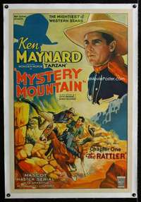 s014 MYSTERY MOUNTAIN linen Chap 1 one-sheet movie poster '34 Ken Maynard