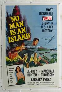 s253 NO MAN IS AN ISLAND linen one-sheet movie poster '62 Jeffrey Hunter