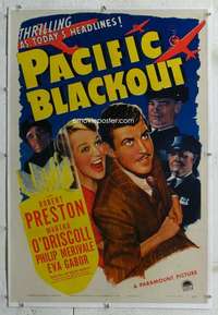 s266 PACIFIC BLACKOUT linen one-sheet movie poster '41 Robert Preston