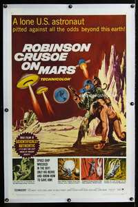 s292 ROBINSON CRUSOE ON MARS linen one-sheet movie poster '64 Paul Mantee