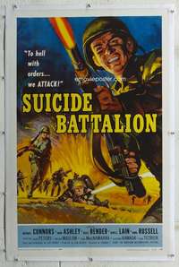 s322 SUICIDE BATTALION linen one-sheet movie poster '58 AIP, Mike Connors