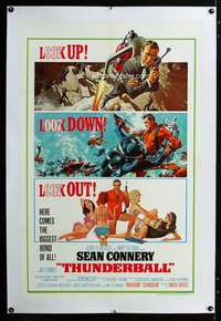 s340 THUNDERBALL linen one-sheet movie poster '65 Connery as James Bond!