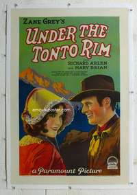 s349 UNDER THE TONTO RIM linen one-sheet movie poster '28 Zane Grey, Arlen