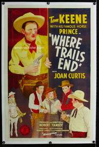 s360 WHERE TRAILS END linen one-sheet movie poster '42 Tom Keene stone litho!