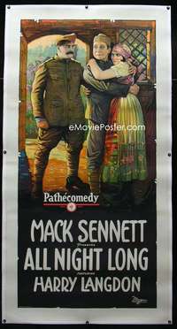 w012 ALL NIGHT LONG linen three-sheet movie poster '24 Frank Capra, Langdon
