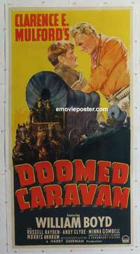 w018 DOOMED CARAVAN linen three-sheet movie poster '41 Hopalong Cassidy