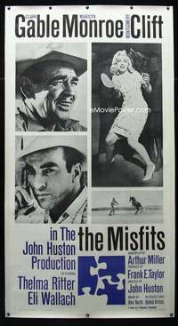 w024 MISFITS linen three-sheet movie poster '61 Gable, Marilyn Monroe, Clift