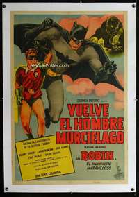 w338 NEW ADVENTURES OF BATMAN & ROBIN linen Argentinean movie poster '49