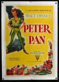 w336 PETER PAN linen Argentinean movie poster '53 Disney classic!