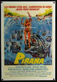 w346 PIRANHA linen Argentinean movie poster '78 great artwork image!