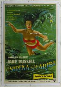 w362 UNDERWATER linen Argentinean movie poster '55 Jane Russell