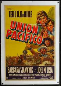 w352 UNION PACIFIC linen Argentinean movie poster '39 Barbara Stanwyck