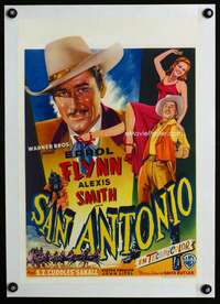 w098 SAN ANTONIO linen Belgian movie poster '45 Errol Flynn in Texas!