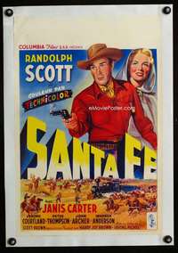w099 SANTA FE linen Belgian movie poster '51 Randolph Scott w/gun!