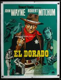 w313 EL DORADO linen Danish movie poster '66 John Wayne, Wenzel art!