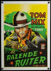 w069 MIRACLE RIDER linen Dutch movie poster '35 Arebu art of Tom Mix!